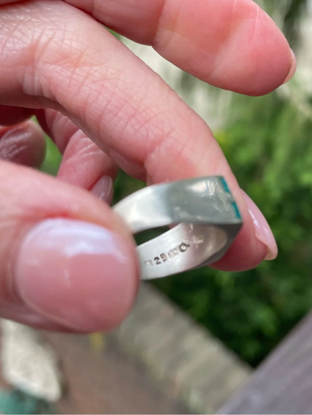 Turquoise Inlay Signet Ring in Sterling with Mexico and Maker Hallmarks, 6.5 - Picture 11 of 15